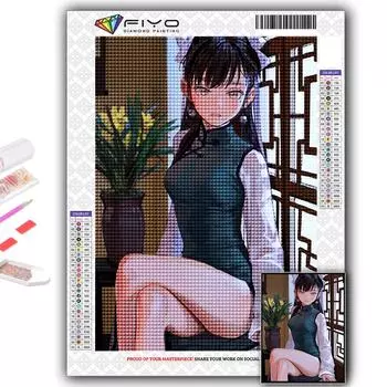 5D алмазная живопись мультфильм китайский стиль Cheongsam экзорцизм девушка DIY Алмазная вышивка горный хрусталь украшение дома Full Round 20X30CM
