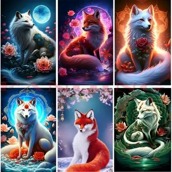 5D алмазная живопись, Новое поступление 2023 года, мозаика, вышивка крестиком, животные, лиса, цветок, вышивка, полный горный хрусталь, фотографии, домашний декор Full Round 20x30CM