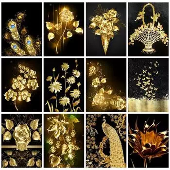 5d алмазная живопись Новые поступления цветок Алмазная художественная вышивка мозаика золотой цветочный подарок ручной работы домашний декор Full Round 20X30CM красный