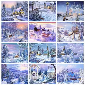 5D алмазная живопись Новые поступления Дом Зимняя Алмазная мозаика Вышивка Пейзаж Персонализированный подарок Украшение дома Full Round 20x25CM