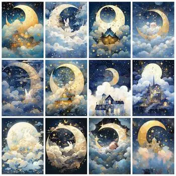 5D алмазная живопись Новые поступления Лунный замок Полный квадрат Круглый Diy Вышивка Мозаика Фэнтези Пейзаж Декор стены Full Round 20x30CM