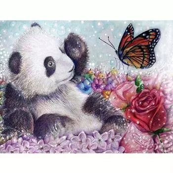 5D алмазная живопись панды и бабочки полный круглый алмазный набор мозаики с изображением животных изображение горного хрусталя домашний декор 30x40 см/12x16 дюймов 30x40cm NO Frame