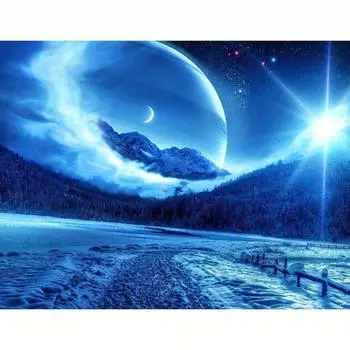 5D алмазная живопись пейзаж полный круглый горный хрусталь мозаика луна вышивка современное украшение дома подарок 30x40 см 30x40cm NO Frame