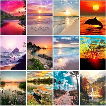 5D алмазная живопись пейзаж закат полная круглая дрель Алмазная вышивка мозаичный пейзаж картина из страз домашний декор Full Round 20x30CM