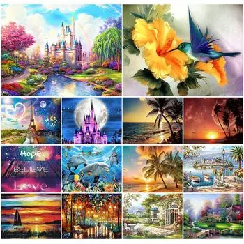 5D алмазная живопись пейзаж животное картина круглый комплект ювелирных изделий для вышивания замок полная мозаика дизайн ремесла домашний декор подарок 40X30cm