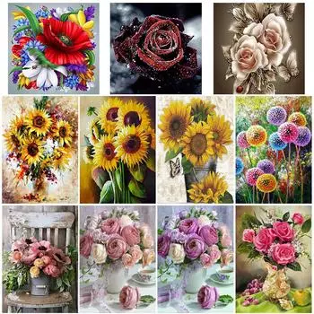 5D алмазная живопись Подсолнух Цветок Мозаика Алмазная инкрустация вышивка крестиком Роза Вышивка украшение дома Рождественский подарок 30X30cm