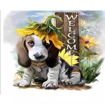 5D алмазная живопись подсолнух собака полная круглая дрель горный хрусталь Алмазная вышивка животных вышивка крестиком мозаика домашний декор Full Round 20x30CM