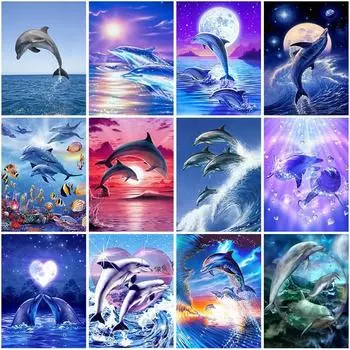 5D алмазная живопись полный круглый Дельфин Алмазная вышивка животные Алмазная мозаика картина из горного хрусталя домашний декор Full Round 20x30CM