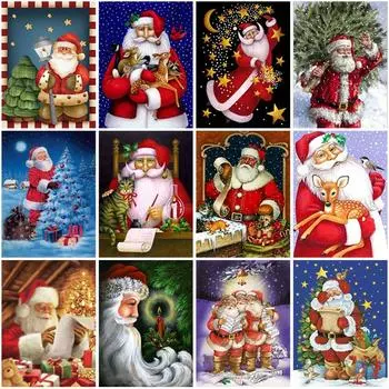 5d алмазная живопись полный круглый дрель Санта-Клаус Алмазная вышивка мозаика Рождественский подарок портрет зима настенное искусство домашний декор Full Round 20x30CM