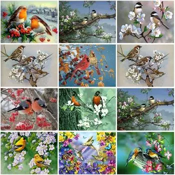 5D алмазная живопись птица и цветок Алмазная мозаика пейзаж полный квадратный круглый смоляная вышивка животное ручной работы подарок домашний декор Full Round 20X30CM красный
