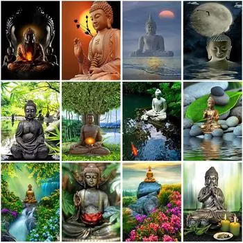 5D алмазная живопись Религия, полная круглая статуя Будды, Алмазная вышивка, вышивка крестиком, картина со стразами, домашний декор Full Round 20x30CM