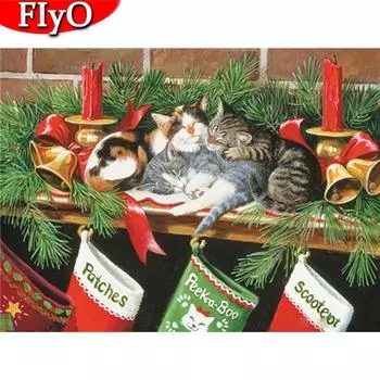 5D алмазная живопись Рождество Новые поступления Алмазная вышивка Кошка Мозаика Животное Ручной Работы Подарок Настенный Декор Full Round (20X30CM)