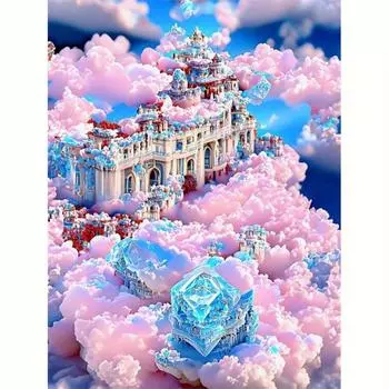 5D алмазная живопись Розовый Облачный Дом Вышивка Пейзаж Полный Круглый Мозаика Полный Комплект Горный Хрусталь Фотографии Настенный Декор 30x40 см/12x16 дюймов 30x40cm NO Frame