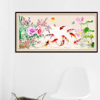 5D алмазная живопись Рыба Цветок Алмазная Вышивка Полный Круглый Смола Животное Картина Стразами Настенное Искусство Подарок Ручной Работы Full Round 20x50CM