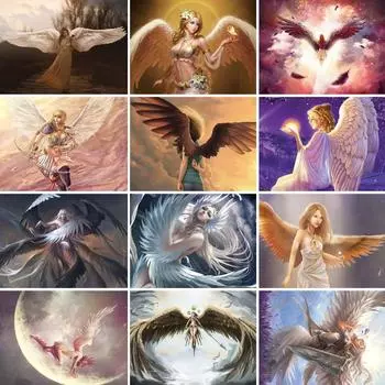 5D алмазная живопись «сделай сам» Крылья ангела, полная квадратная круглая алмазная живопись, вышивка, фея, мозаика, набор для вышивки крестом, домашний декор Full Round 20x30CM