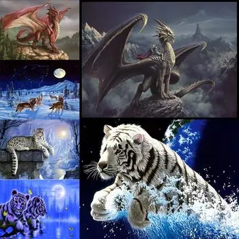 5D алмазная живопись «сделай сам», мультяшное животное, ручная работа, круглая Алмазная вышивка, мозаика, украшение для дома, гостиной, подарок 40X30cm