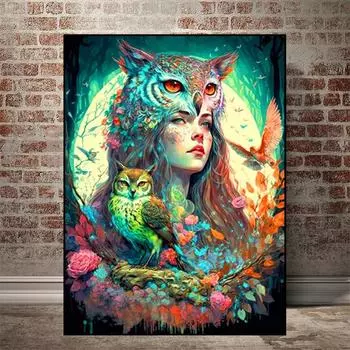 5d алмазная живопись «сделай сам», новинка 2023, Сова, женщина, Алмазная вышивка, Алмазная мозаика, аниме персонаж, любовь, домашний декор Full Round 20x30CM