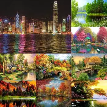 5D алмазная живопись «сделай сам», пейзажная архитектура, полный бриллиант, ручная работа, алмазная вышивка, мозаика, украшение для дома, подарок 30x25cm