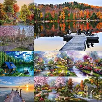 5D алмазная живопись «сделай сам», серия зданий, полный бриллиант, ручная работа, алмазная вышивка, мозаика, украшение для дома, спальни, подарок 40X30cm