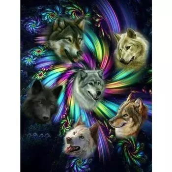 5D алмазная живопись шесть голов волка изображение горный хрусталь бисер Алмазная вышивка полный круглый/квадратный набор сверл домашний декор Full Round 20X30CM
