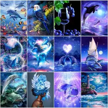 5D алмазная живопись синий пейзаж Алмазная вышивка мозаичный пейзаж картины из бисера ремесло творческий декор для хобби Full Round 20x30CM