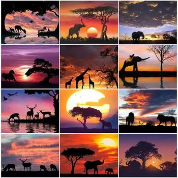 5D алмазная живопись Слон, полная квадратная мозаика, художественная Алмазная вышивка, закат, картина из стразов, домашний декор с животными Full Round 20X30CM красный