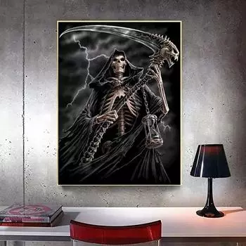 5D алмазная живопись Смерть Дьявол Череп Алмазная вышивка DIY Набор для взрослых Наборы для вышивки крестом Ремесленные украшения дома Round Drill-30X40CM