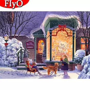 5D алмазная живопись Снег вышивка крестом полная квадратная круглая Алмазная вышивка Пейзаж Мозаика Медведь Рождественские украшения Full Round (20X30CM)