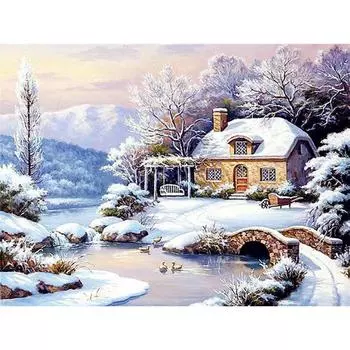 5D Алмазная картина Снежный пейзаж Полная круглая дрель Мозаика Алмазная вышивка 20X30CM