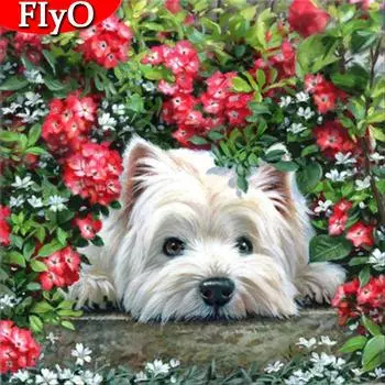 5D алмазная живопись собака Алмазная вышивка цветок мозаика животное горный хрусталь картина украшение дома настенное искусство Full Round 30x30CM