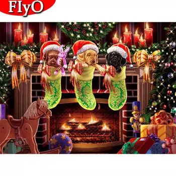5D алмазная живопись собака вышивка крестиком Алмазная вышивка животных мозаика мультфильм носки комплект со стразами Рождественское украшение Full Round (20X30CM)