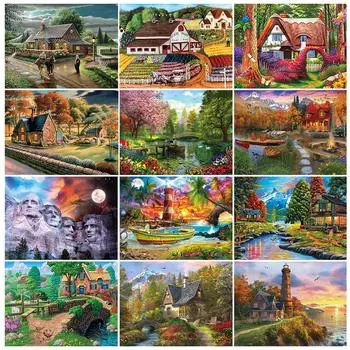 5D алмазная живопись своими руками ;дом ; Пейзаж, полная круглая Алмазная вышивка, мозаика, картина, вышивка крестиком, украшение, подарок, стразы Full Round 20x30CM