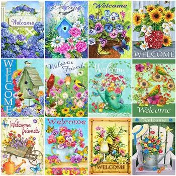 5D алмазная живопись текст Добро пожаловать вышивка крестиком Новое поступление Алмазная вышивка цветок птица мозаика рукоделие Декор для дома Full Round 20x25CM