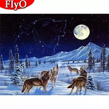 5D алмазная живопись волк снег полная квадратная круглая дрель Алмазная вышивка комплект со стразами животных зимнее украшение дома Full Round (20X30CM)