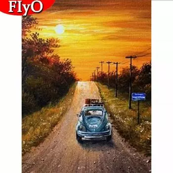 5D алмазная живопись закат полный квадратный круглый набор для рукоделия Алмазная вышивка пейзаж автомобиль искусство горный хрусталь украшение дома Full Round (20X30CM)