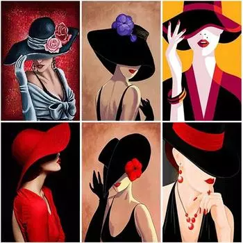 5D алмазная живопись женская полная квадратная/круглая дрель мозаика Алмазная вышивка Цветочная шляпа красота вышивка крестиком домашний декор подарок Full Round 20X30CM красный