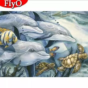5D алмазная живопись животное черепаха фотографии стразы Алмазная вышивка крестиком Дельфин мозаика Decortion Full Round (20X30CM)