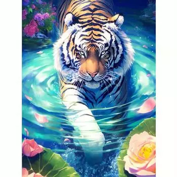 5D алмазная живопись животное тигр DIY полная круглая вышивка крестиком картина стразами для домашнего декора стен искусство 30x40 см/12x16 дюймов 30x40cm NO Frame