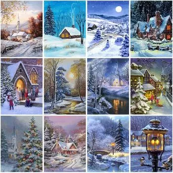 5D алмазная живопись зима вышивка крестиком Пейзаж Алмазная вышивка Снежная мозаика из смолы полный макет домашнего декора настенный художественный подарок Full Round 20x30CM