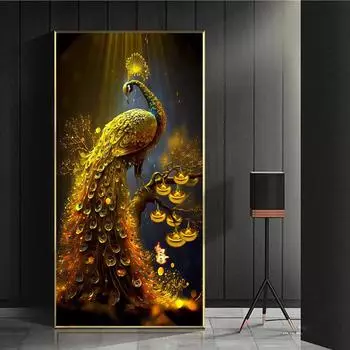 5D алмазная живопись Золотой павлин вышивка крестиком животное Алмазная вышивка распродажа мозаика со стразами фотографии домашний декор Full Round 20x40CM