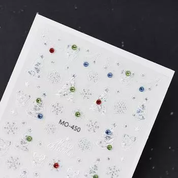 5D Белый Рельефный Глянцевый Золотой Край Рождественская Елка Снежинка Хрустальный Шар Самоклеящиеся Наклейки Для Ногтей Переводные Картинки Маникюр Рождественские Шармы B