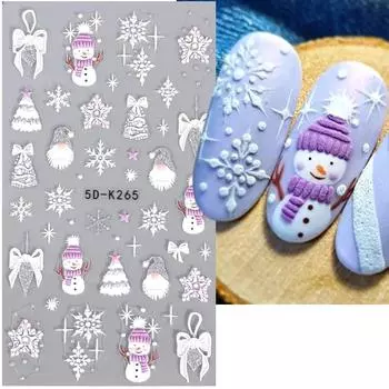 5D блестящие рождественские тисненные наклейки для ногтей, наклейки для дизайна ногтей, снежинка, Санта-Клаус, снеговик, зимнее рождественское украшение для ногтей 5D-K263 золотой