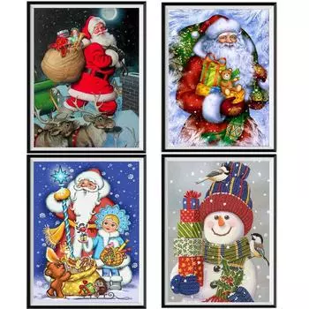 5D Алмазная Картина Полный Алмаз Санта Круглый Алмазная Мозаика Узор Домашнее Украшение Сделай Сам Ручной Работы 30X40cm