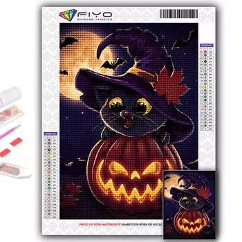 5D Алмазная картина Хэллоуин тыква и черный кот DIY Алмазная вышивка Стразы Украшение для дома Full Round 20X30CM