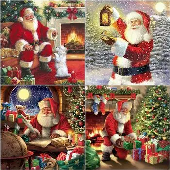 5D Алмазная картина Санта-Клаус Алмазная вышивка Снежный домик Пейзаж Мозаика Вышивка крестом Поделки Рождественский подарок Домашний декор Full Round 20x20CM