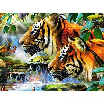 5D Алмазная картина Тигровый пейзаж Алмазная вышивка Водопад Вышивка крестом Стразы 20X30CM