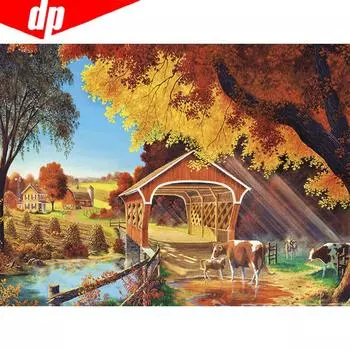 5d Алмазная картина Живописный декор фермерского дома Алмазная вышивка Пейзаж Полная круглая мозаика 20X30