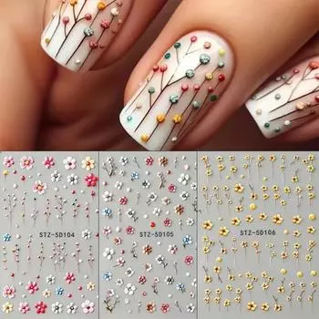 5D черные блестящие наклейки для ногтей, акварельные цветущие наклейки для ногтей, маникюр, весенние цветочные клейкие переводные наклейки, слайдер, декор для ногтей