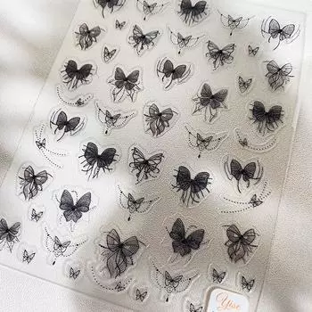 5D Черный кружевной бант Рельефные наклейки для ногтей Стразы Украшения для ногтей Клейкие наклейки Слайдер Аксессуары для самостоятельного изготовления 2