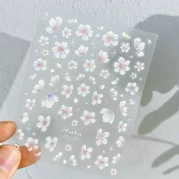 5D Цветочные наклейки для ногтей с рисунком, самоклеящиеся наклейки для дизайна ногтей своими руками, милые 5D рельефы, узоры с изображением кролика, слайдеры для маникюра, декоративные наклейки